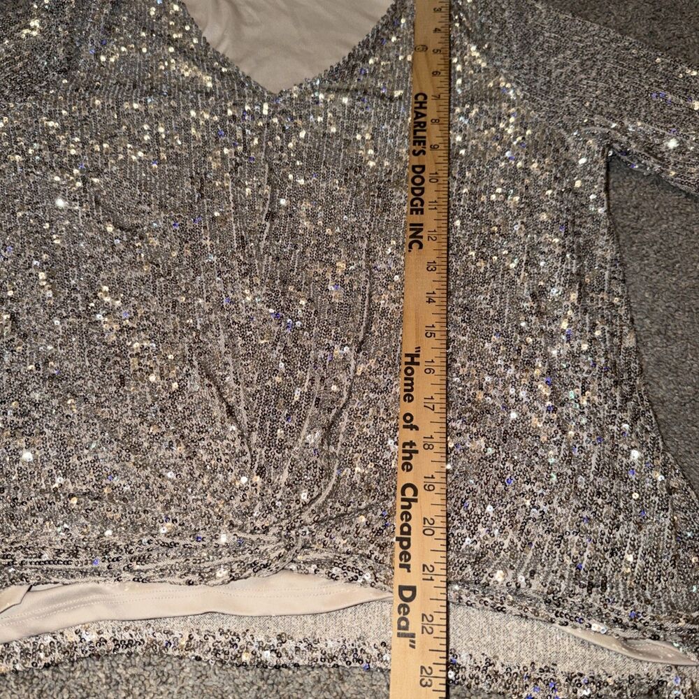 Party Dance Gold Silver Sequin Balloon Sleeve Blouse Twist Front XL Cable & Gaug - Picture 7 of 12